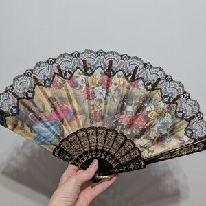 Vintage Spanish Lace Hand Fan with Dance Scene